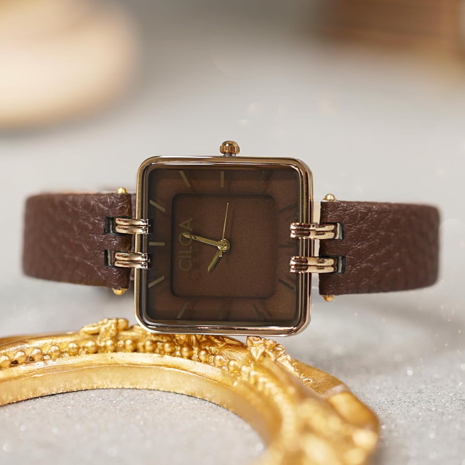 Women's Leather Strap Watch Dainty Elegant Gold Watches for Women Classic Casual Fashion Square Ladies Watch Gifts Present for Her - Image 6