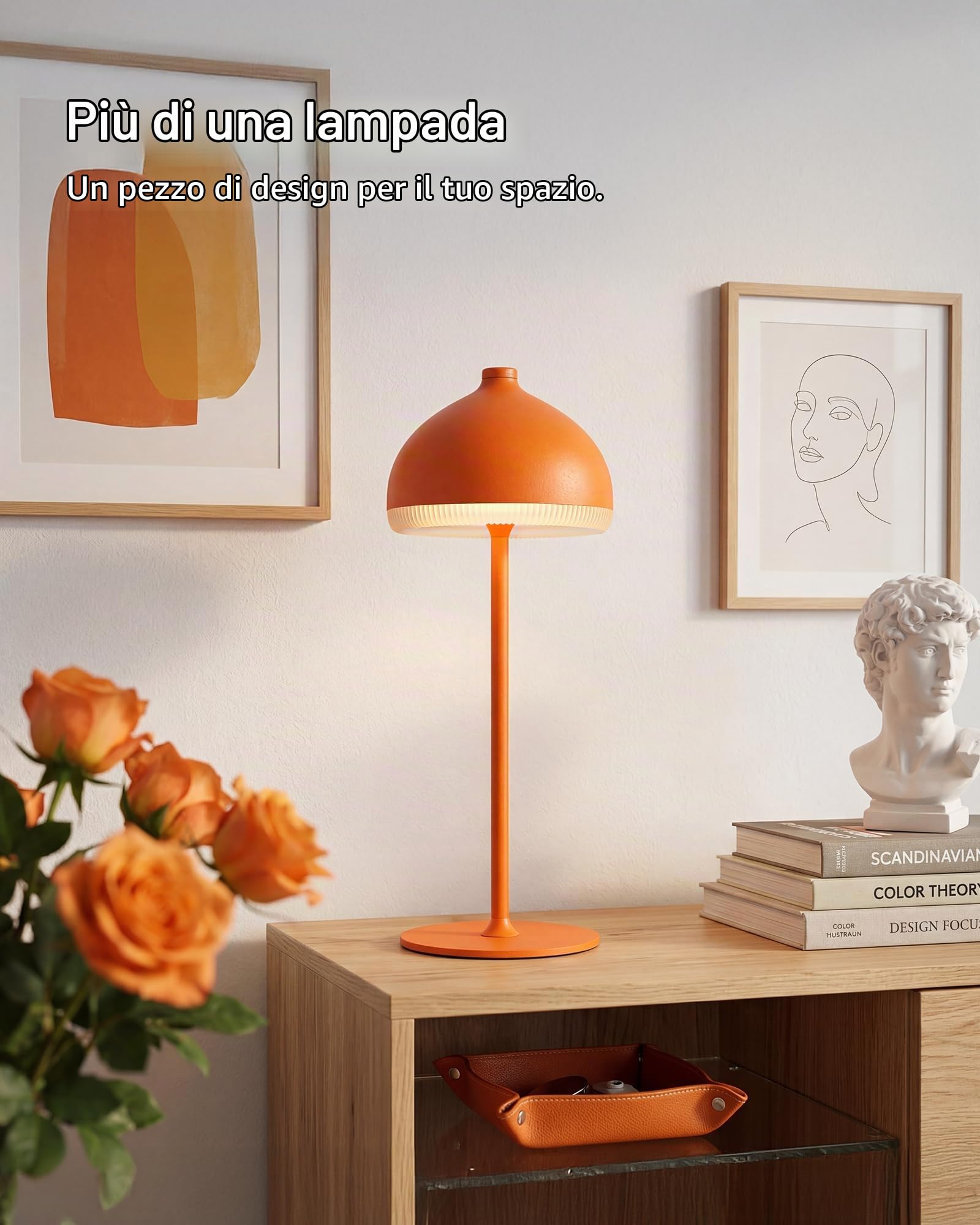 2 Pezzi Lampade da Tavolo Senza Fili Ricaricabile VIOA TL13 | Lampada da Tavolo Ricaricabile, 5200mAh, IP54, 3 tonalità– per camera da letto, terrazza, ristorante e decorazione, Arancione