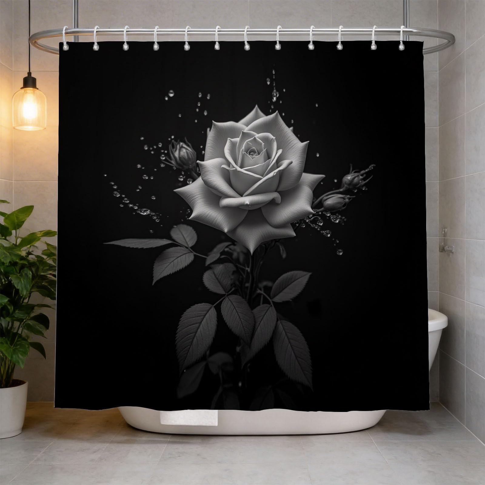 Hongduo 3D Roses Shower Curtain for Stalls Bathtubs Romantic Bathroom Decor Shower Curtain Set Polyester Fabric Waterproof 180x200cm/71X79 Inch with Hooks