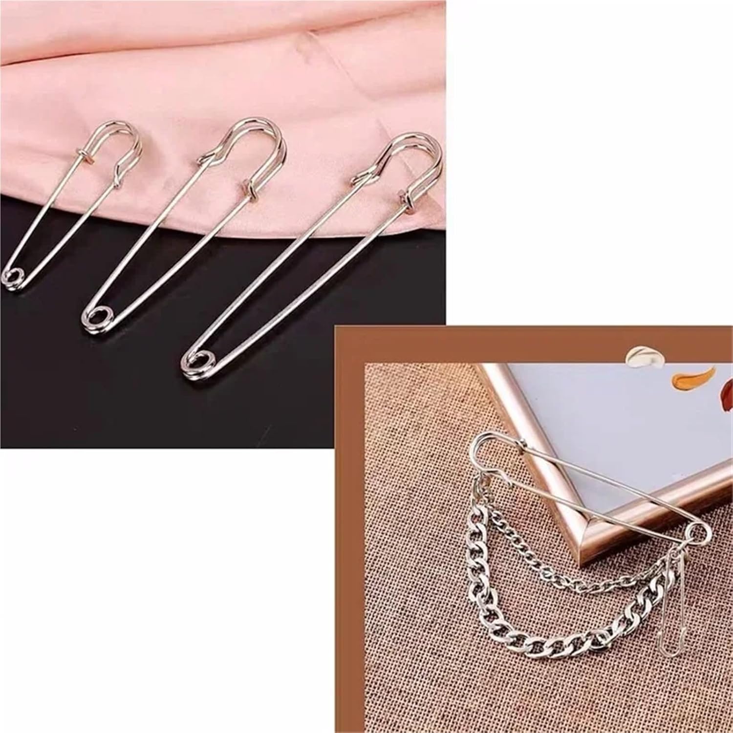100Pcs Stainless Steel Safety Pins DIY Sewing Tools Accessory Needles Large Pin Small Brooch Apparel Accessories for Clothes and Sewing(1.5x65mm)
