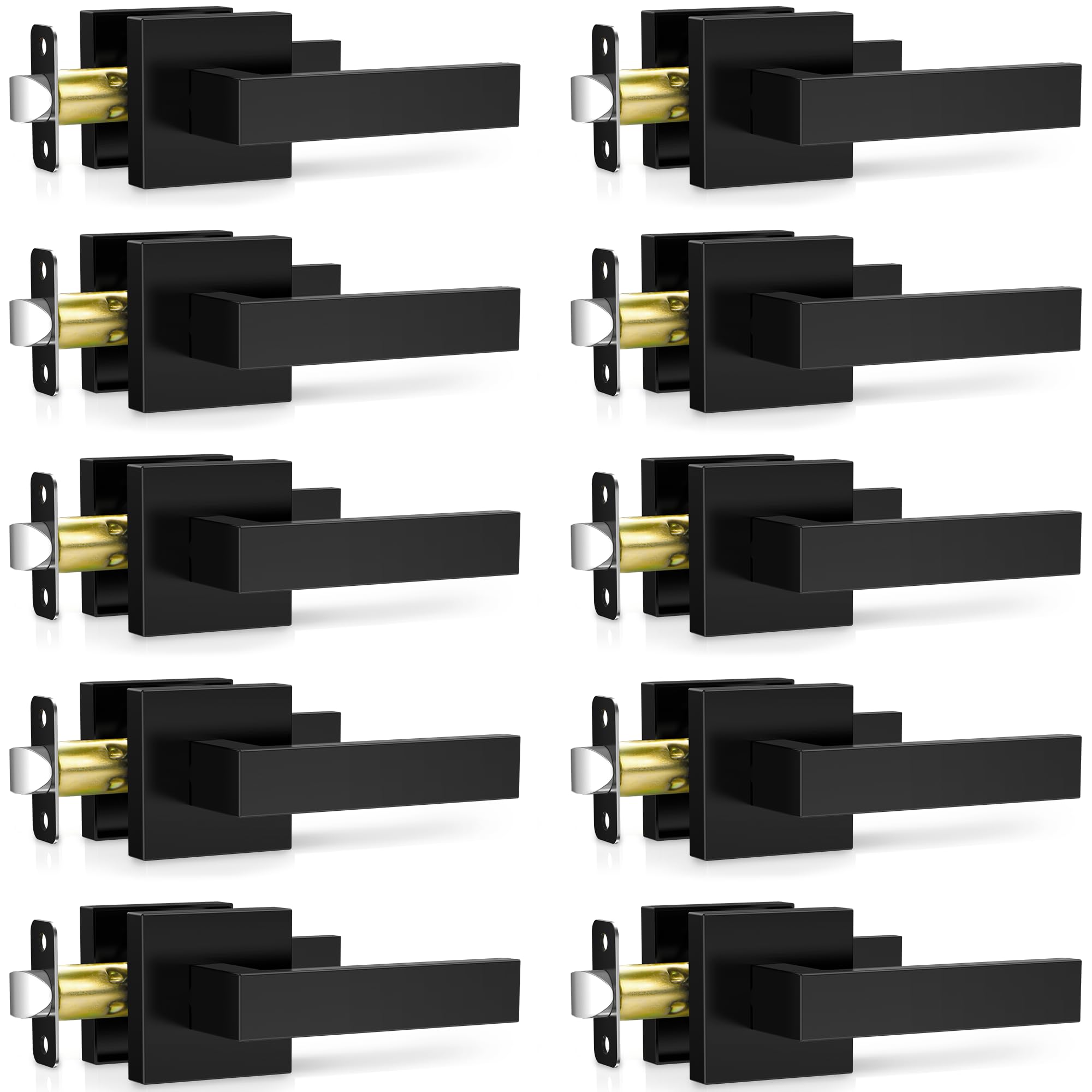 Photo 1 of Plustool 10 Pack Matte Black Door Handles Interior, Passage Door Knobs Closet Door Levers for Hallway, Heavy Duty Square Doorknob Non-Locking Handlesets for Left & Right Sided Doors