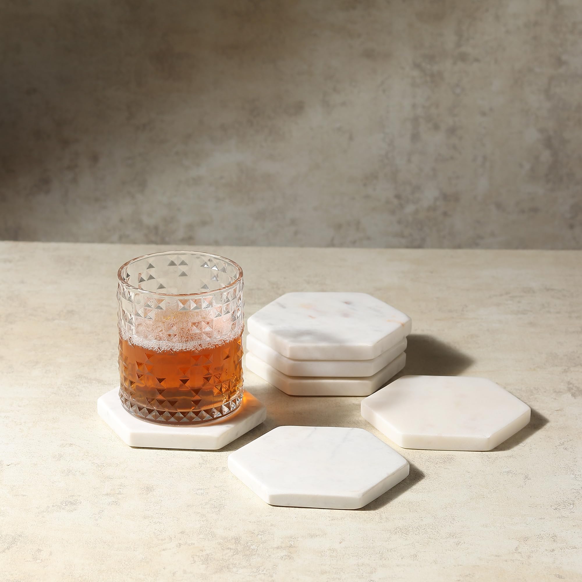 Set di 6 sottobicchieri esagonali in marmo, decorazione bianca per case moderne, sottobicchieri per tavolino da caffè, sala da pranzo, bar o ufficio, realizzati in 100% vero marmo