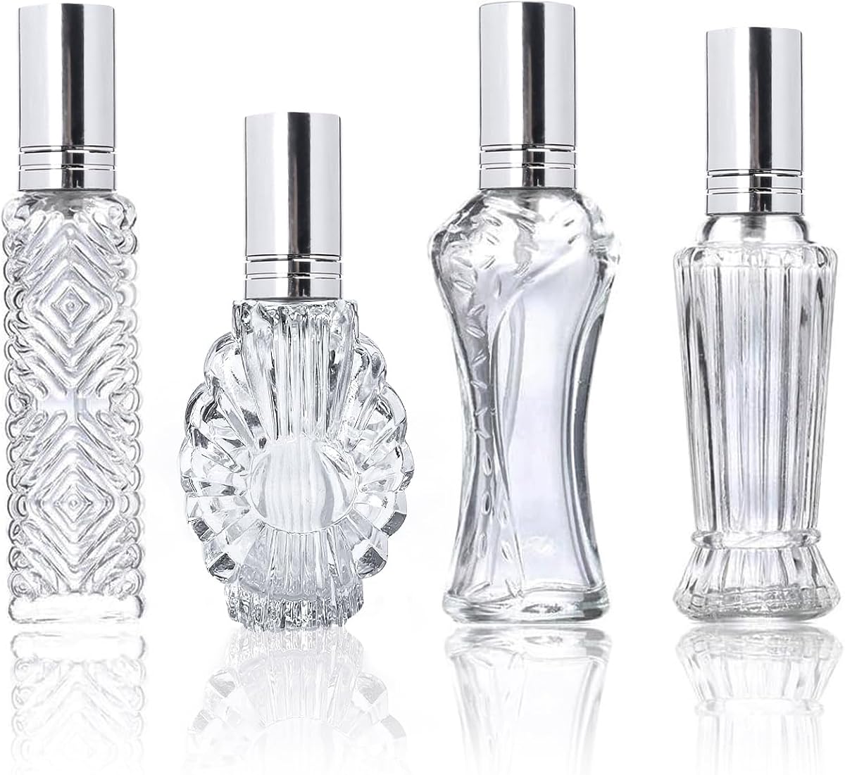 4 Pcs Vintage Glass Refillable Perfume Bottles Empty Spray Set | Vintage Glass Refillable Empty Perfume Bottles with Spray 4 Pack for Wedding Car Home Vanity Travel Decor Gift