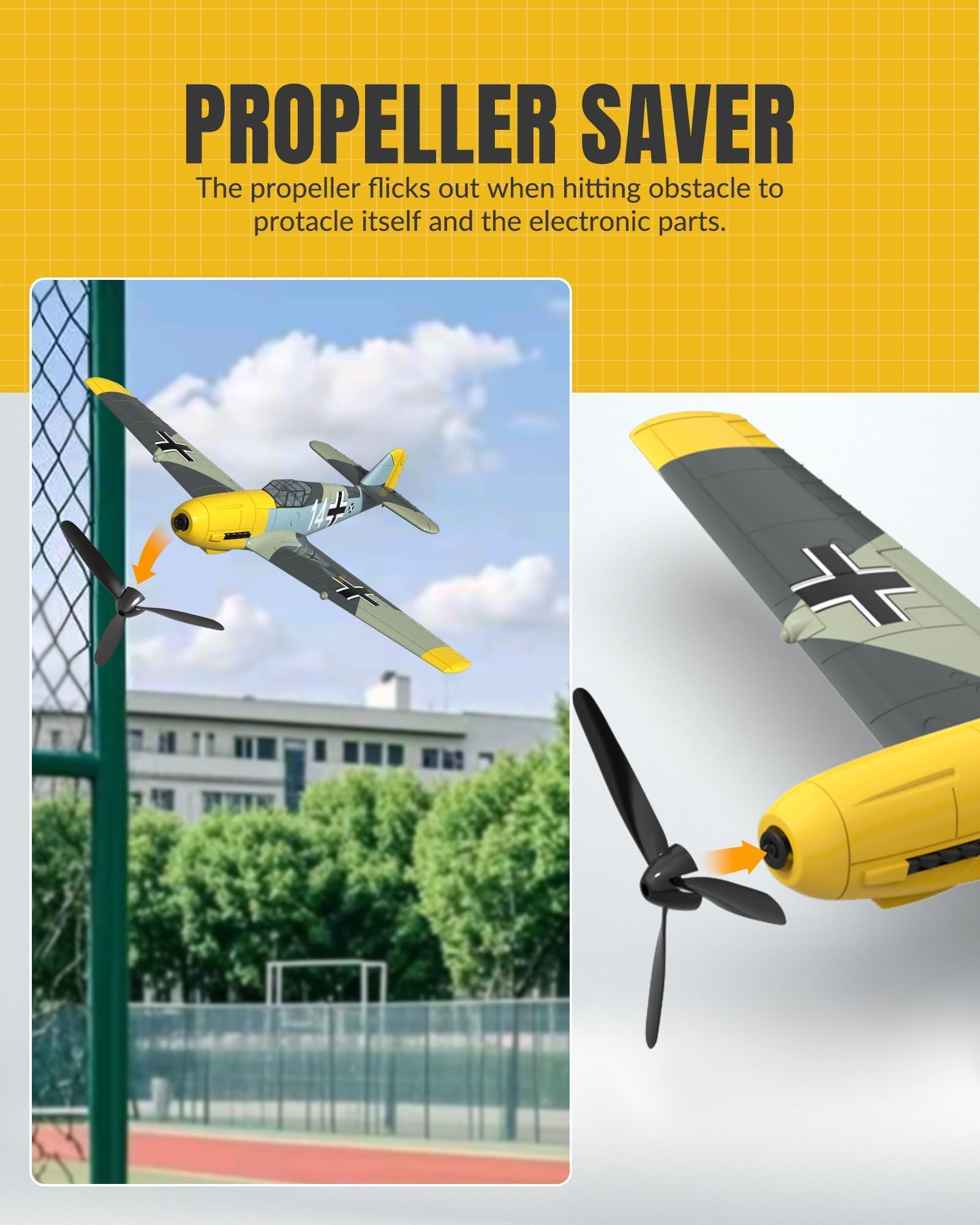 volantexrc Avión RC, Avión de Combate BF109 V2 con Radio Control de 4 Canales RTF, con Alerones, Giroscopio, Acrobacias y 3 Modos para Vuelo Fácil, Aeronave para Hobby para Principiantes y Adultos