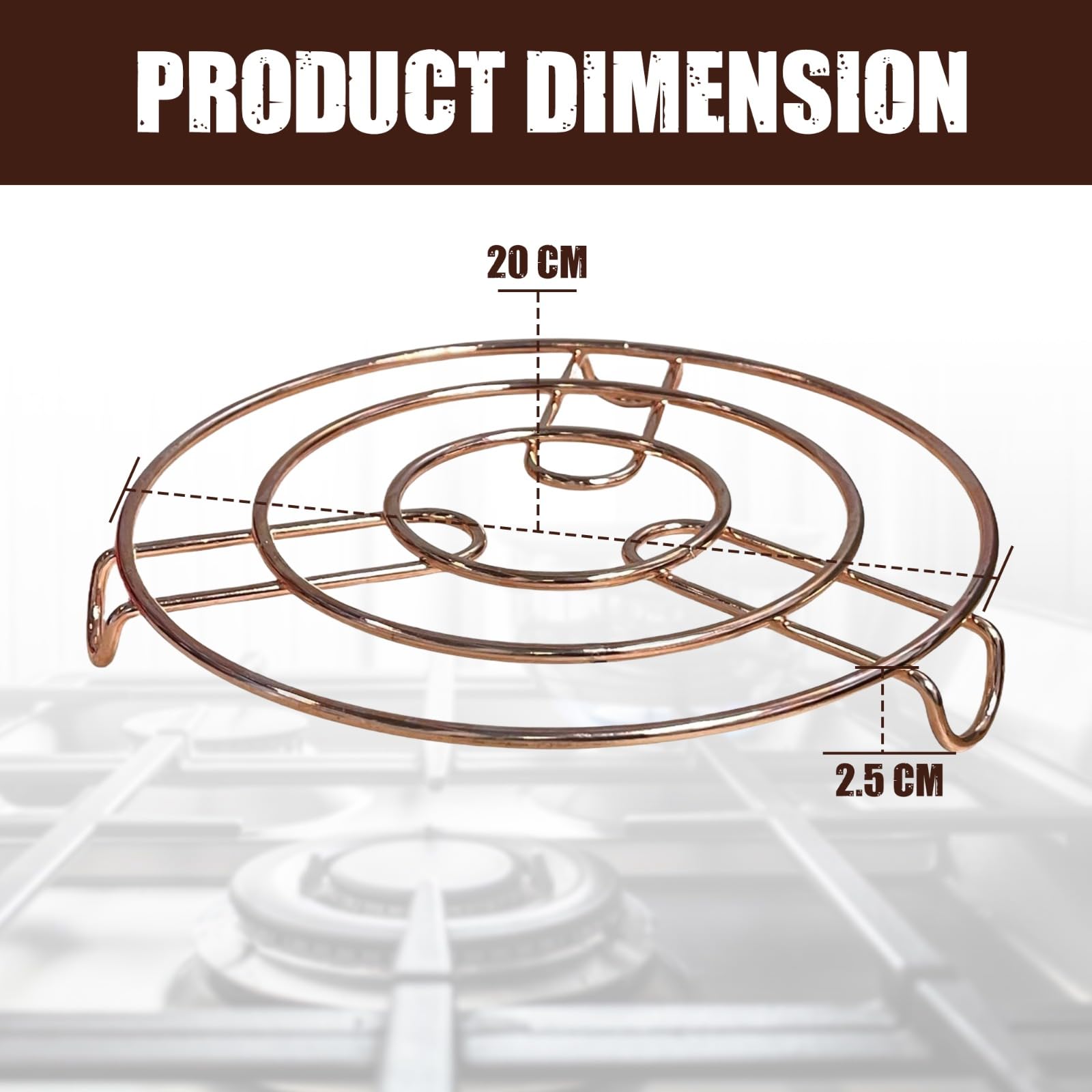PNJB Sottopentola rotondo in acciaio inox e rame cromato, per cucina, tavolo e cucina, resistente al calore, 2 pezzi