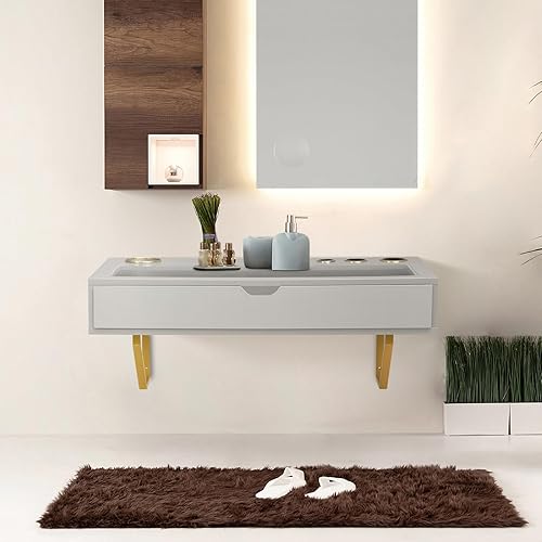 Miniatura 1 de ALIMORDEN Estante flotante con cajón, cajón flotante para baño, escritorio blanco montado en la pared, cajón extraíble, superficie de 31 pulgadas,