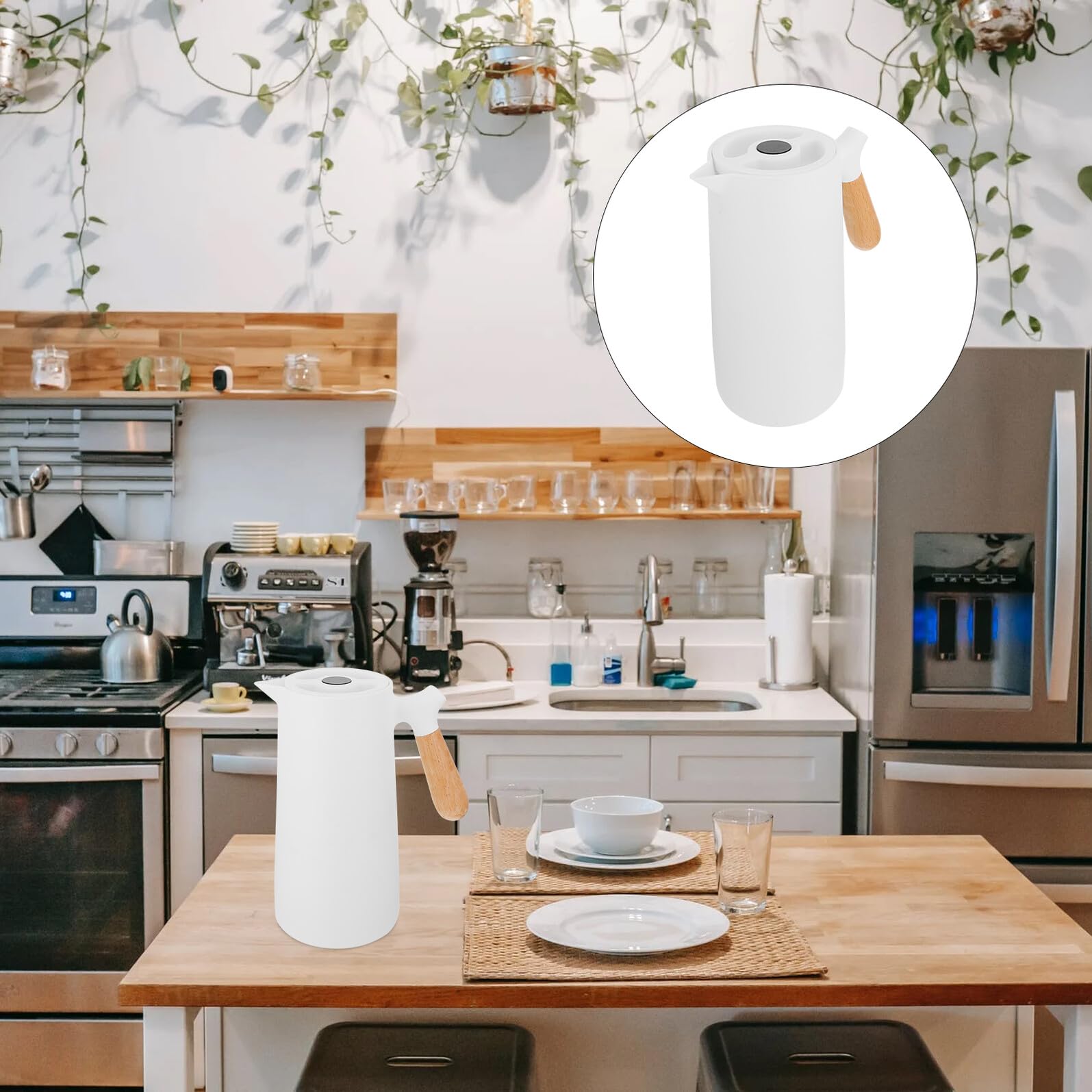 IMIKEYA 1pezzi Caraffa Termica Doppia Parete Visualizzazione Temperatura Erogatore Caffè Isolato per Casa Ufficio Campeggio