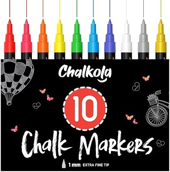 Extra Fine Tip Liquid Chalk Markers 1mm, 10 Pack with Gold & Silver - Erasable Dry Erase Marker Pens for Blackboard, Windows, Chalkboard Markers, Bistro, Restaurants - Thin Point Chalk Pens Set