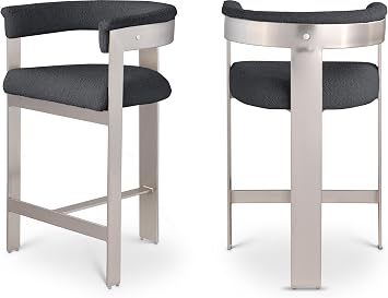 Meridian Furniture 739Black-C Romeo Collection Modern | Contemporary Counter Stool with Rich Black Boucle Fabric, Brushed Chrome Metal Frame, 22.5" W x 20" D x 35.5" H, Black, Set of 2