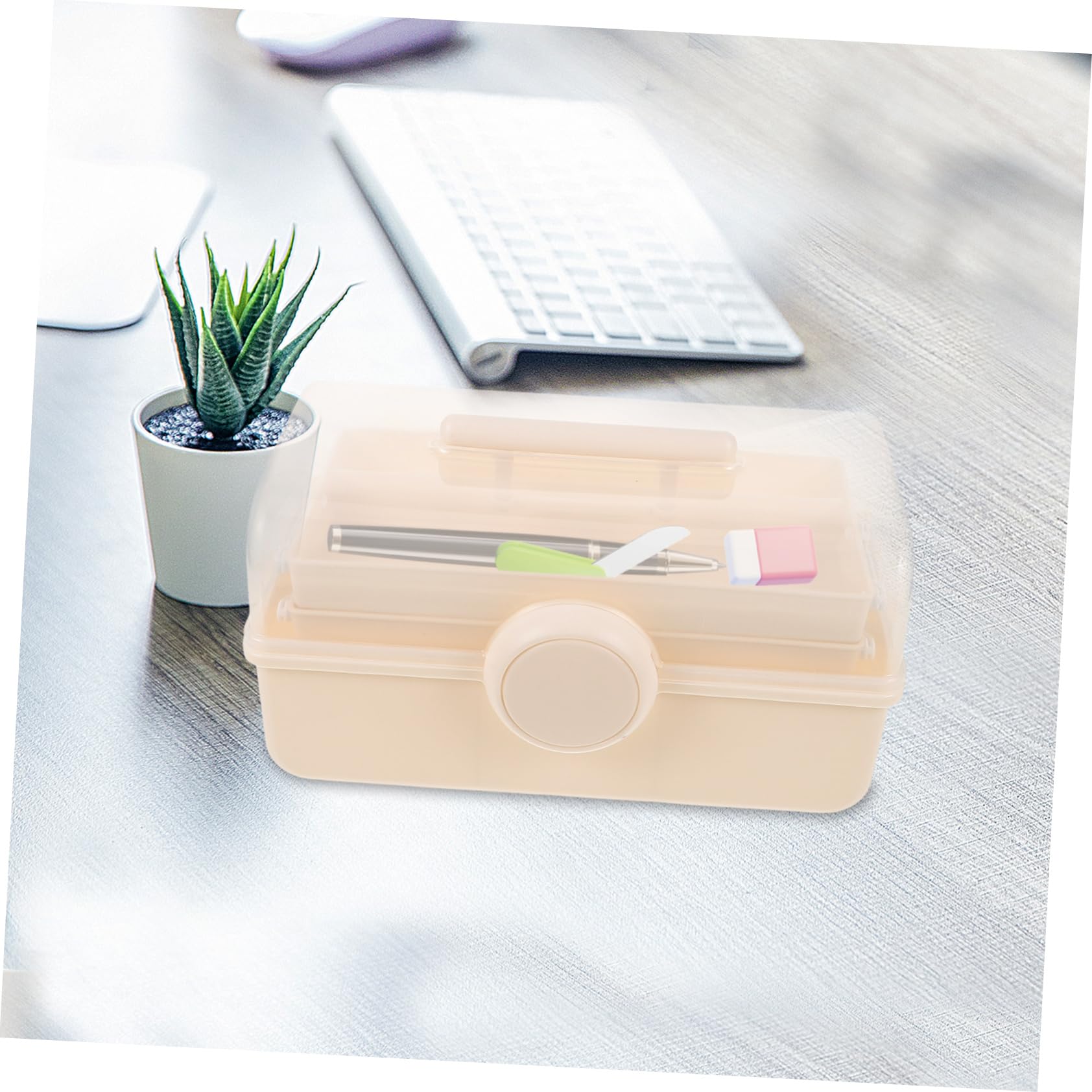 Scatola Porta Oggetti Multiuso in Plastica Coperchio Trasparente, Design Portatile, Grande Capacità per Cosmetici e Gioielli, per Campeggio e Traslochi