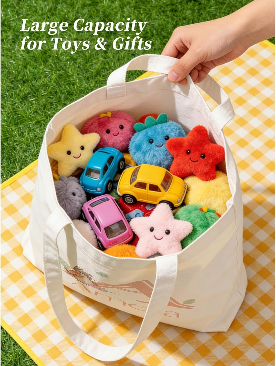 Custom Easter Canvas Tote Bags, Bunny Treat Easter Egg Hunt Bag with Personalized Name for Girls Boys - Image 7