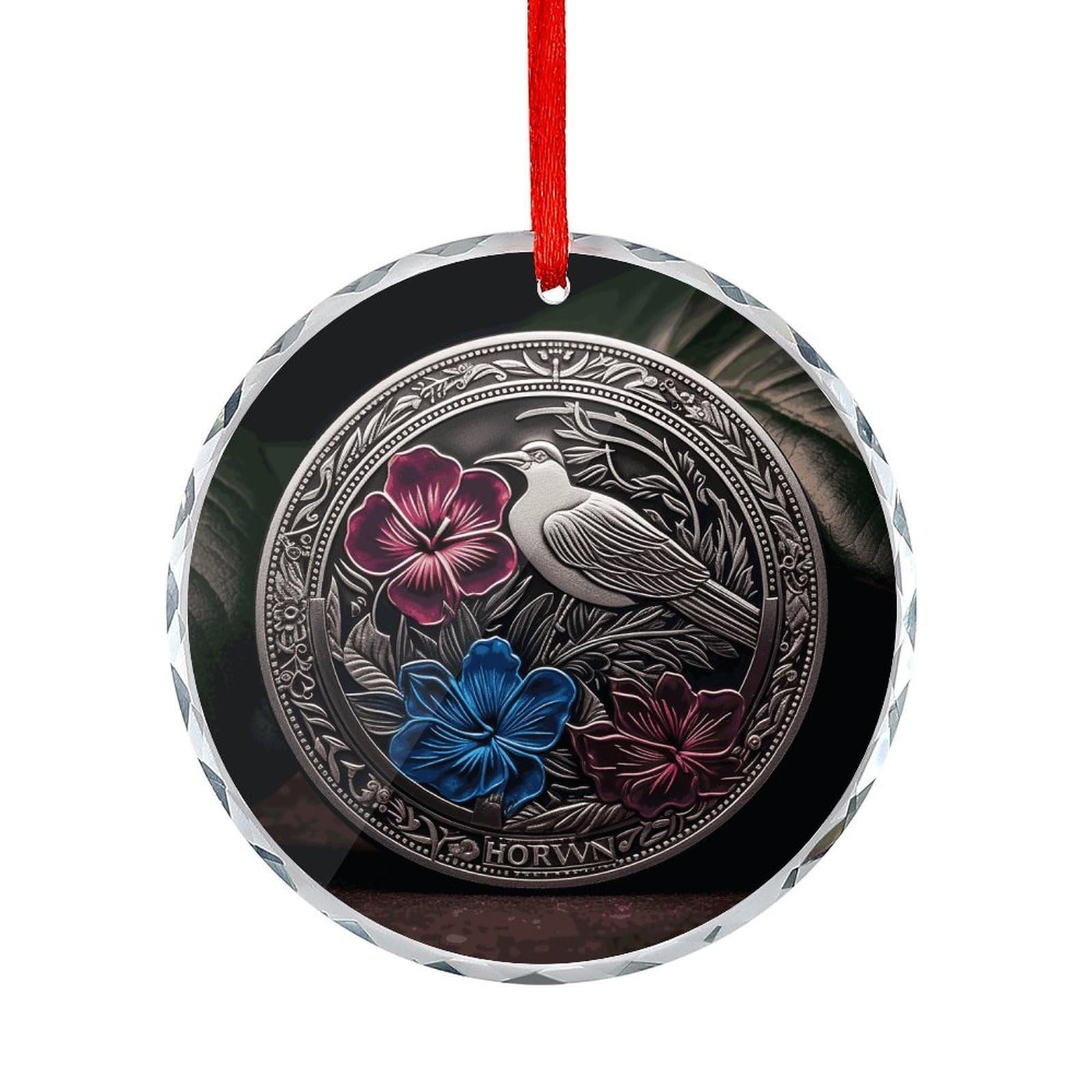 Btcowzrv Style Hibiscus And Ivy Round Ornament Hanging Pendant Decor