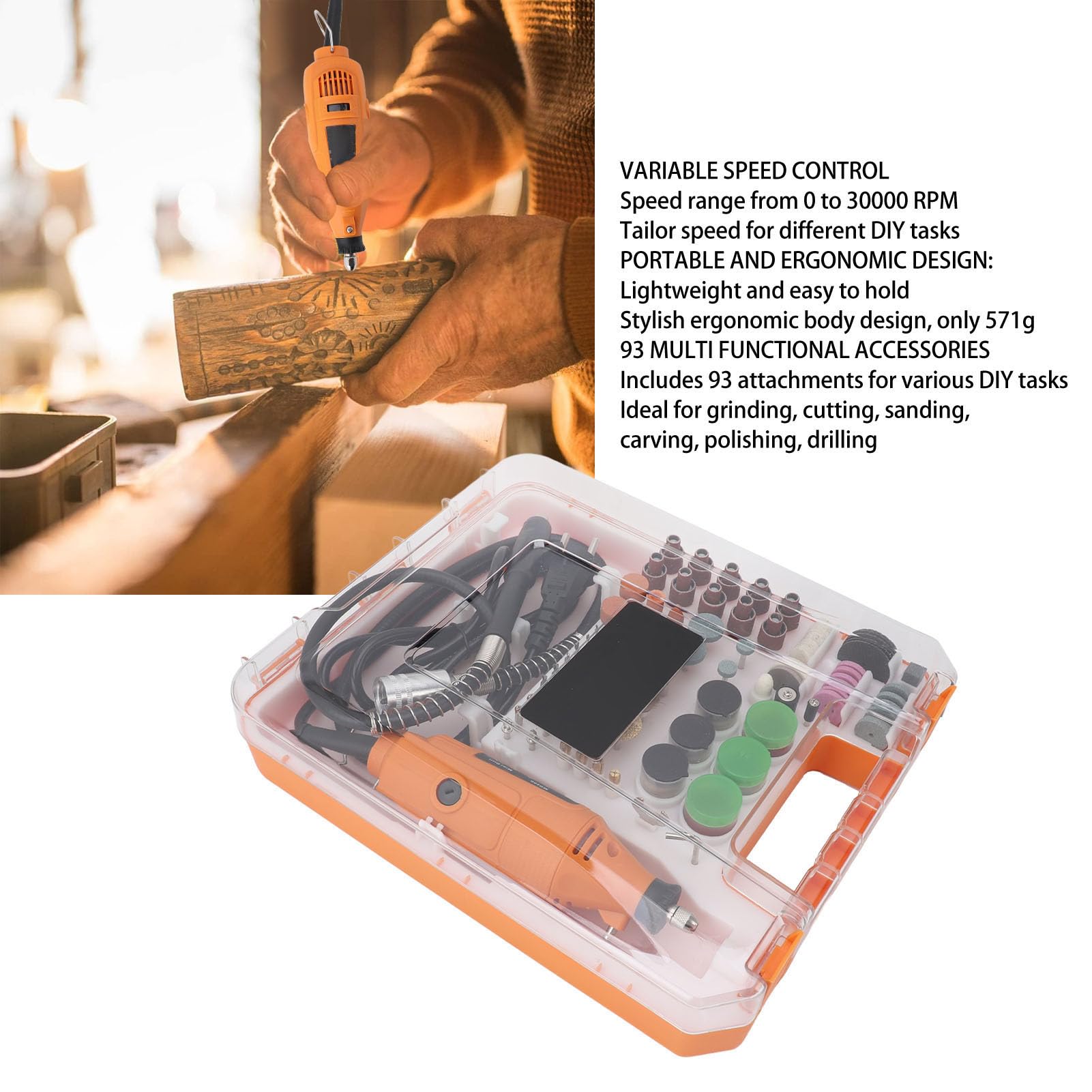 Haofy Kit de Herramientas Rotativas 93 Piezas Accesorios 30000 RPM Herramienta Multiusos Portátil 200 W Mini Herramientas Rotativas Eléctricas Lijado Pulido Perforación Aplicable