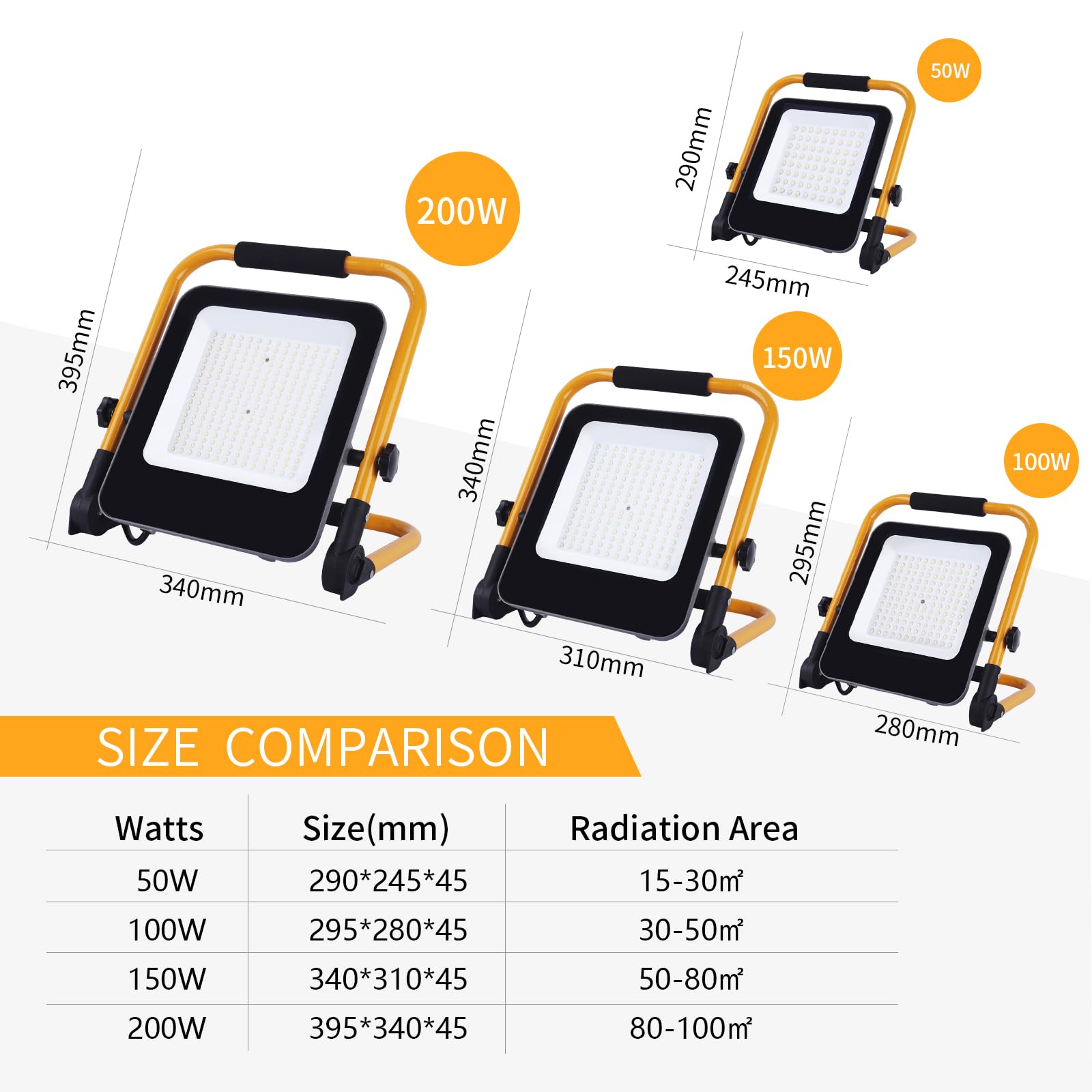 LED Baustrahler 100W,10000LM LED Strahler Arbeitsleuchte mit Ständer/2m Kabel/EU Stecker/Kaltweiß Baulampe Flutlicht,IP66 Wasserdicht Werkstattlampe Arbeitsscheinwerfer für Garage,Keller-6pcs