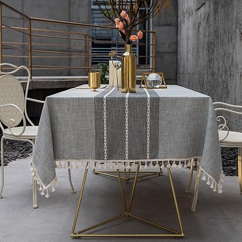 Miniatura 7 de TEWENE - Mantel redondo de lino y algodón, lavable, para mesas redondas, para mesas redondas, antiarrugas, mantel para comedor o cocina (redondo55