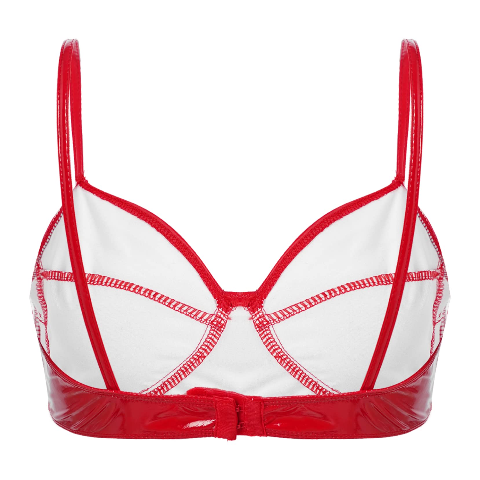 Yartina Women's Patent Leather Wet Look Bra Top Wireless Bralette Crop Top Lingerie Party Clubwear: Small Red