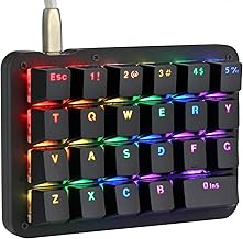 Koolertron One Handed Macro Mechanical Keyboard, RGB LED Backlit Portable Mini One-Handed Mechanical Gaming Keypad 23 Fully Programmable Keys Red Switches (RGB Backlit/Red switches)
