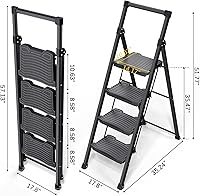 Vista 8 de KINGRACK - Escalera plegable de 4 escalones, escalera de 4 pasos con pedal ancho antideslizante y pasamanos, escalera doméstica ligera, aprueba