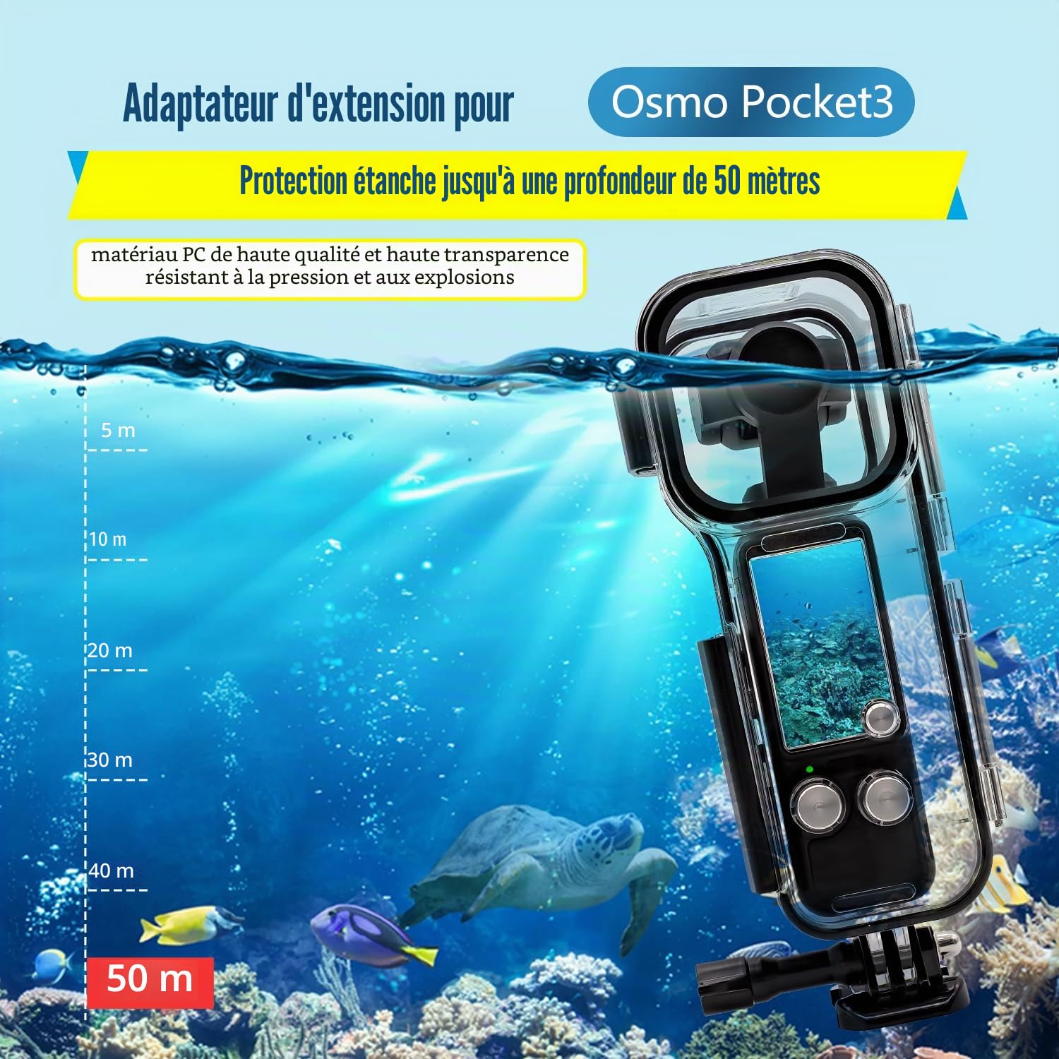 50M (164ft) Osmo Pocket 3 Boîtier étanche pour DJI Osmo Pocket 3 Accessoires étanches, Coque de Protection pour Plongée sous-Marine Osmo Pocket 3 Accessoires