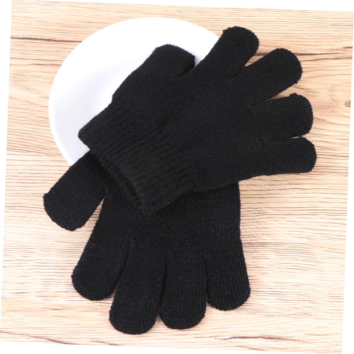 FOMIYES 12pair Kids Knitted Warm Winter Gloves Black Full Finger Mittens Child's Hand Accessories