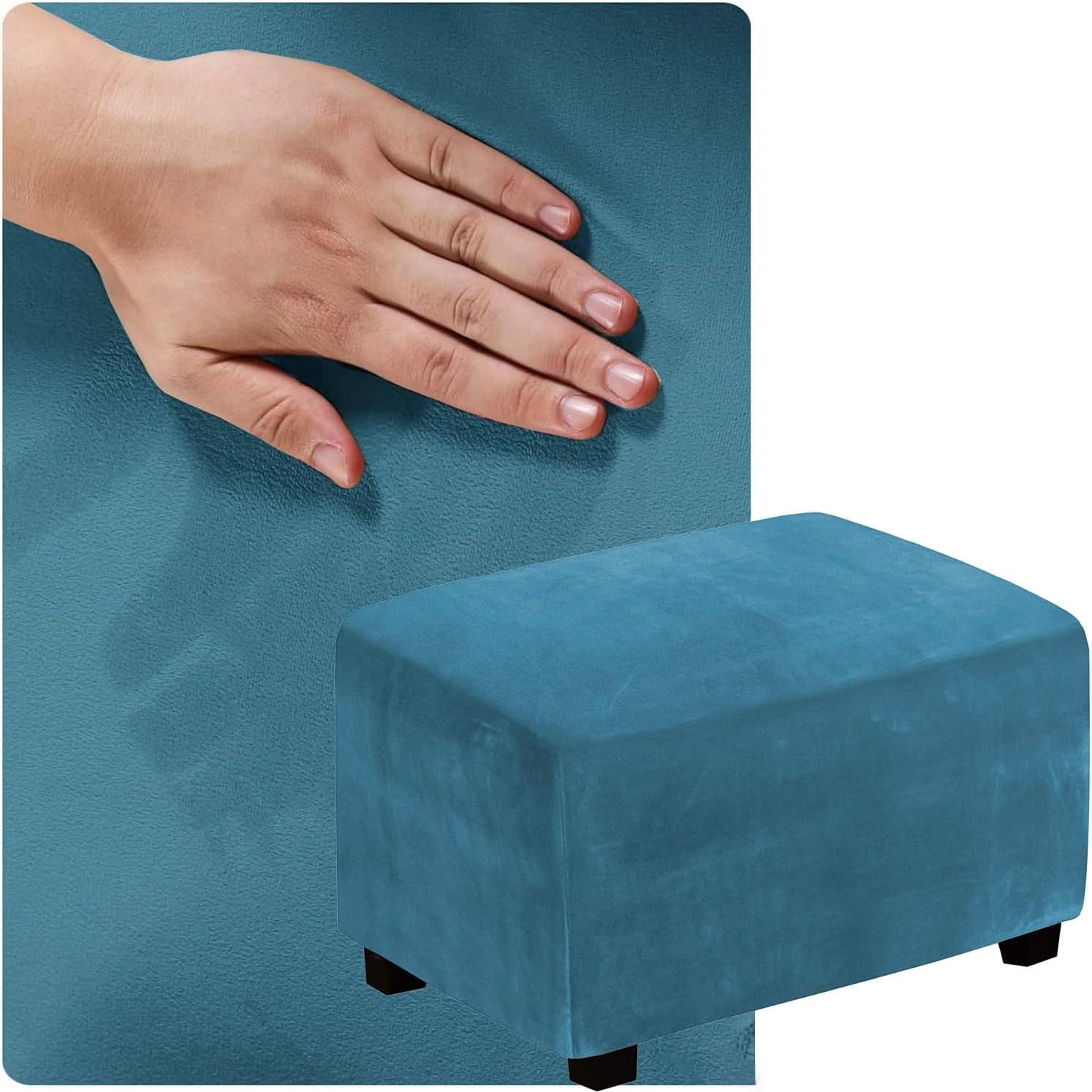 Custom Size Ottoman Sliocover Rectangular, Velvet Stool Protector, Hassock Cover, Tell Me The Size You Need and We Will Customize It for You(Peacock Blue,70x130cm)