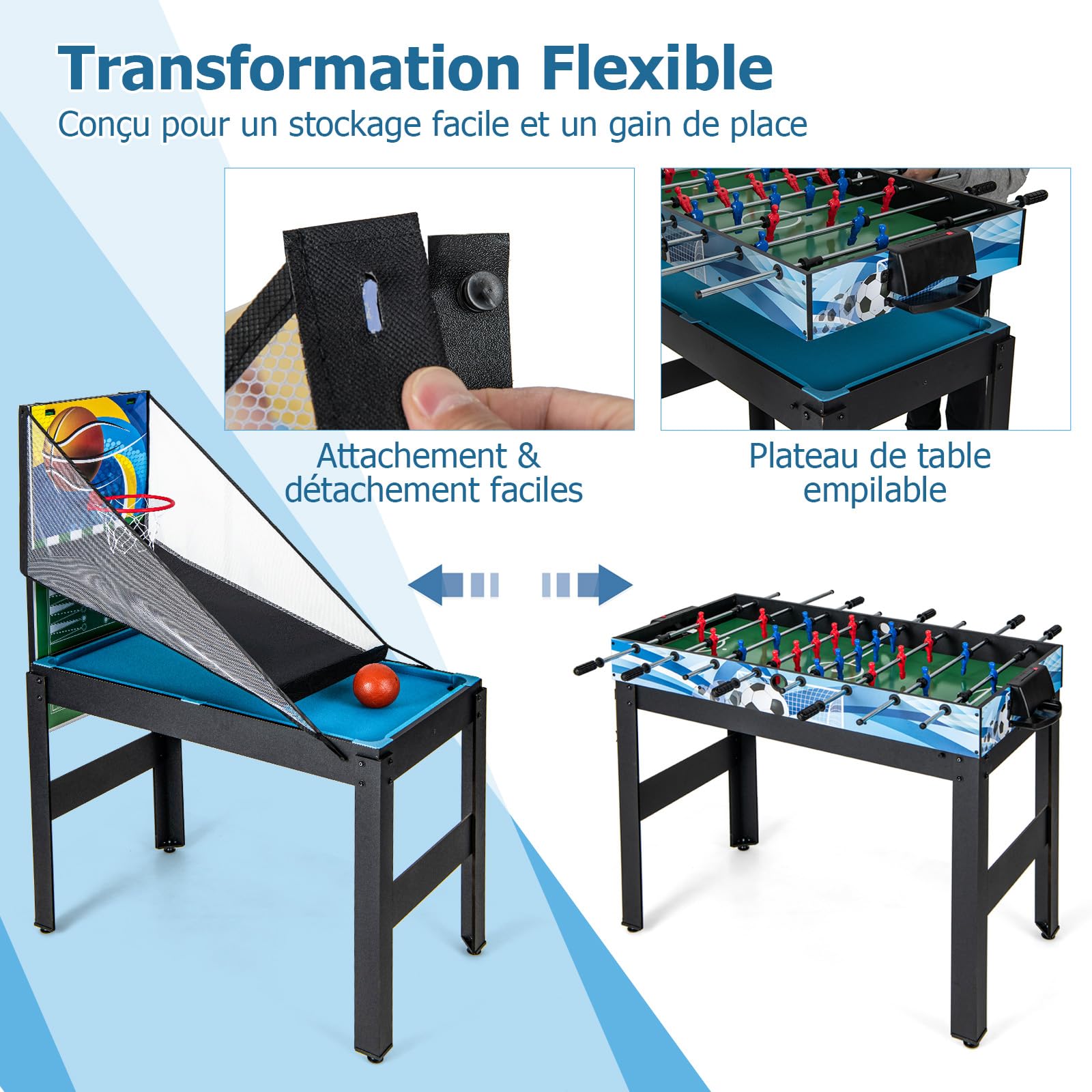GOPLUS 14-en-1 Table Babyfoot, Table de Jeu Combinée avec Basketball, Billard, Baby-Foot, Tennis de Table, Hockey, Shuffleboard, Bowling, Échecs, Dames, Backgammon, Morpion,109 x 58 x 152 cm