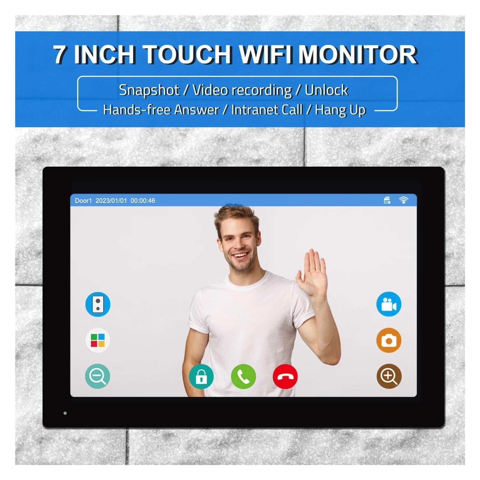 Sistema de Portero automático con vídeo residencial, WiFi Inteligente de 7 ", Pantalla táctil, Puerta de Entrada inalámbrica RFID for apartamento, casa y Villa