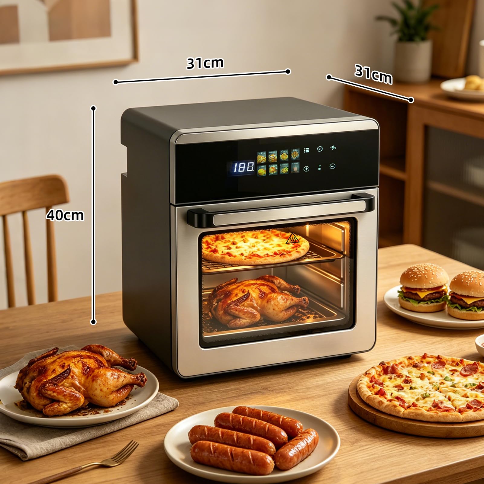 Frytkownica beztłuszczowa 16L, Air Fryer 8 w 1, stal nierdzewna | Frytkownica na gorące powietrze z funkcją piekarnika, grillowania i suszenia, z blachą do pieczenia