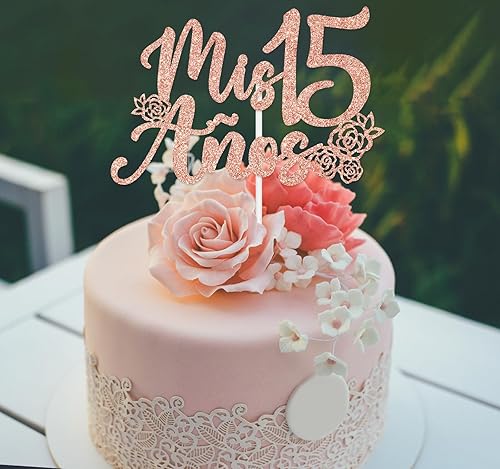 Miniatura 3 de Mis 15 años - Decoración para tartas Mis Membrillo 15, Feliz 15 años, decoración para tartas de 15 años, decoración de fiesta de feliz cumpleaños de