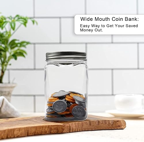Miniatura 7 de Paquete de 4 tarros pequeños para monedas, 16 onzas, de plástico transparente, con tapas ranuradas plateadas, pequeños tarros de plástico