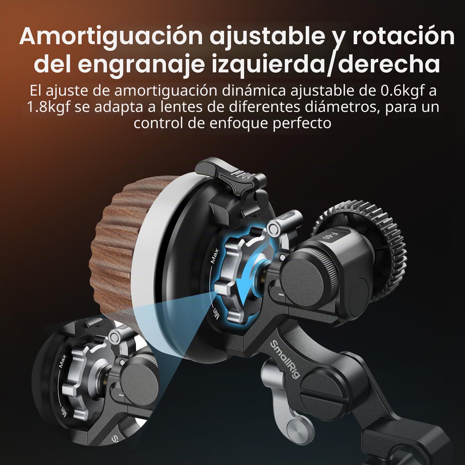 SMALLRIG Follow Focus F60 con Paradas A/B, Permite un Ajuste de Amortiguación Continuo de Amplio Rango (0,6 kgf-1,8 kgf), con Abrazadera de Varilla de 15 mm para Cámaras DSLR -5163