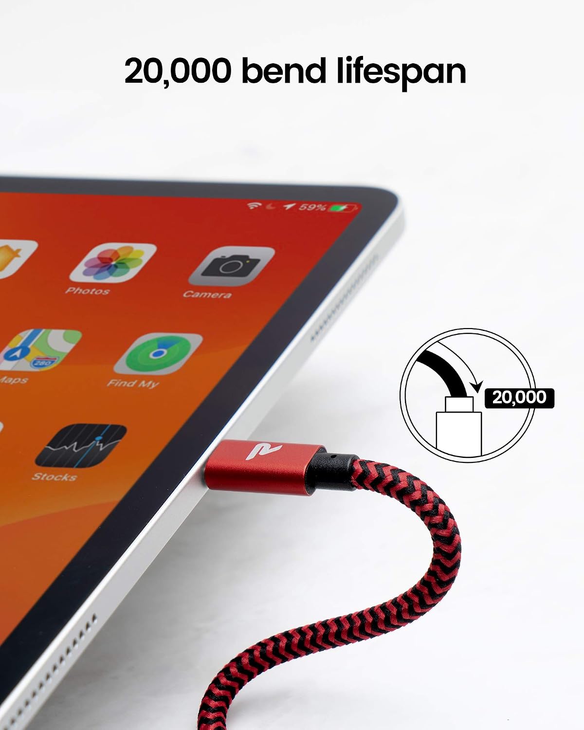 RAMPOW 60W USB C to USB C Cable 6.6ft - PD Fast Charging USB C Cable - Braided Type C to Type C Cable for MacBook Air/Pro 13'',iPad Pro 2020/2018,Samsung S20/Note 20,Google Pixel 2/3/4 etc - Red