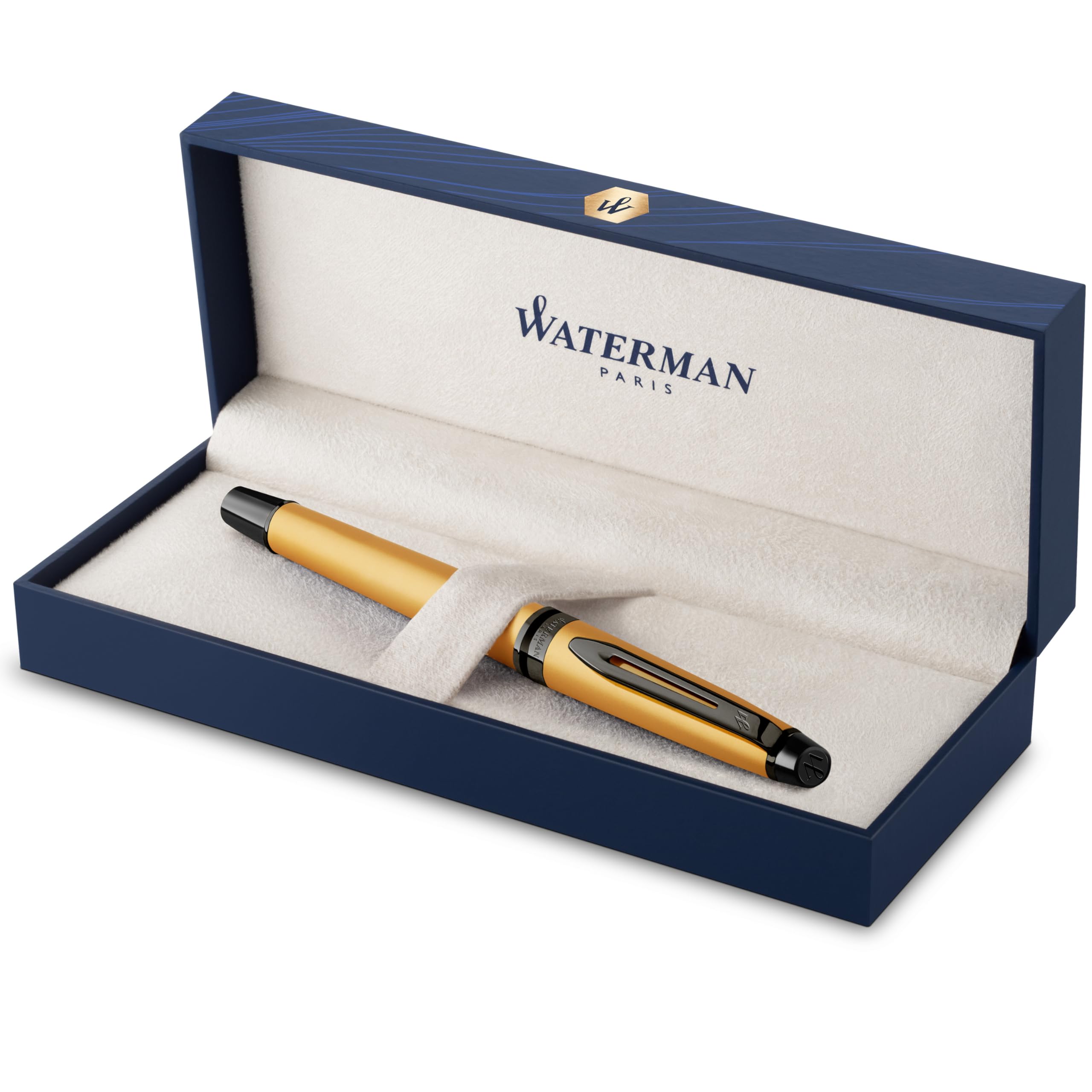 Waterman 2119259 Expert Rollerball | Goldfarbene Metallic-Lackierung mit Ruthenium-Zierteilen | Feine Spitze | Schwarze Tinte | In Geschenkbox