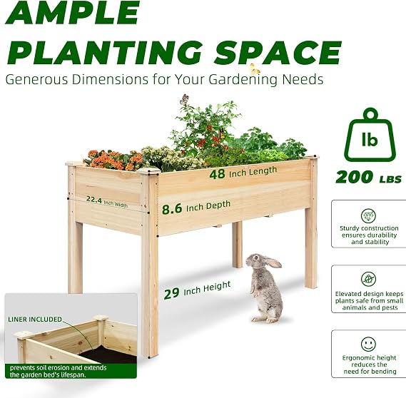 BSP Raised Garden Bed with Legs Outdoor Elevated Planter Box Flower Bed Wood Planter for Vegetable Herb Upgraded Solid Structure Growing Box Suitable for Backyard Patio and Balcony, 48L X 24W