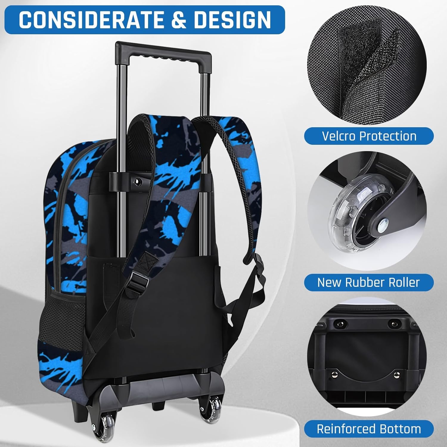 Boys Rolling Backpack for Kids - Glow in The Dark Kids Rolling Backpack with Wheels for Elementary Middle School - Gamer Roller School Bookbag Aged 6-18, Wheeled Travel Bag Large Capacity - Image 6