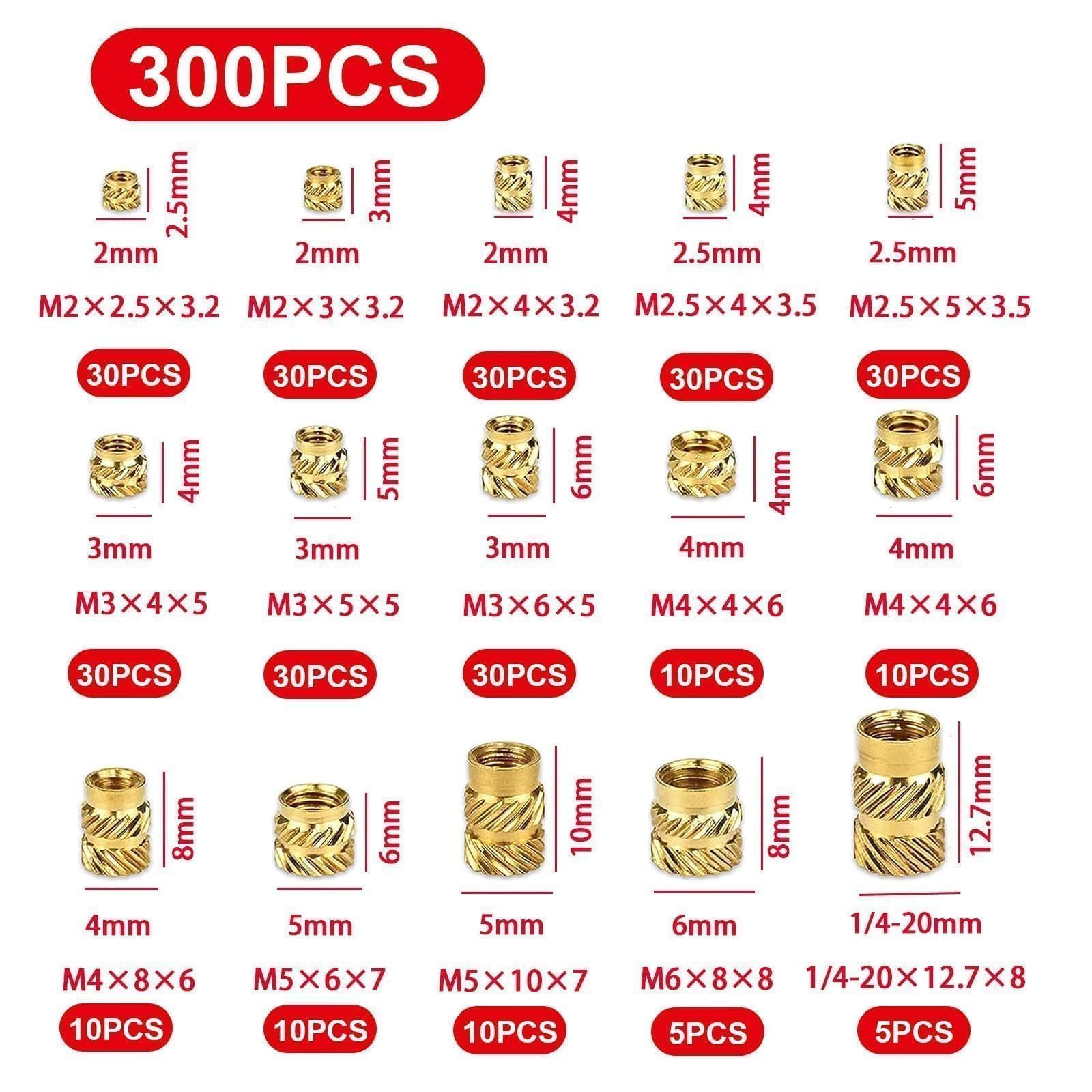 ANBOO Pack of 300 Threaded Inserts for Plastic Parts, M2 M3 M4 M5 M6 ...