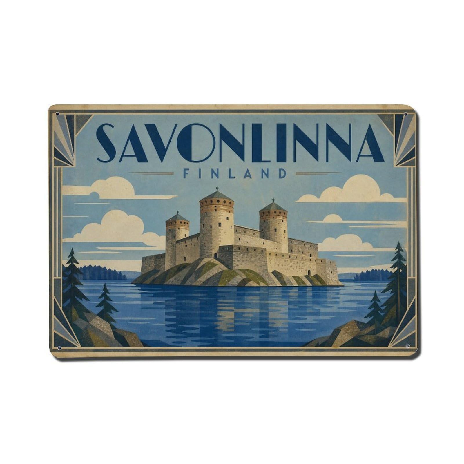 Travel Vintage Finland Savonlinna Metal Tin Sign