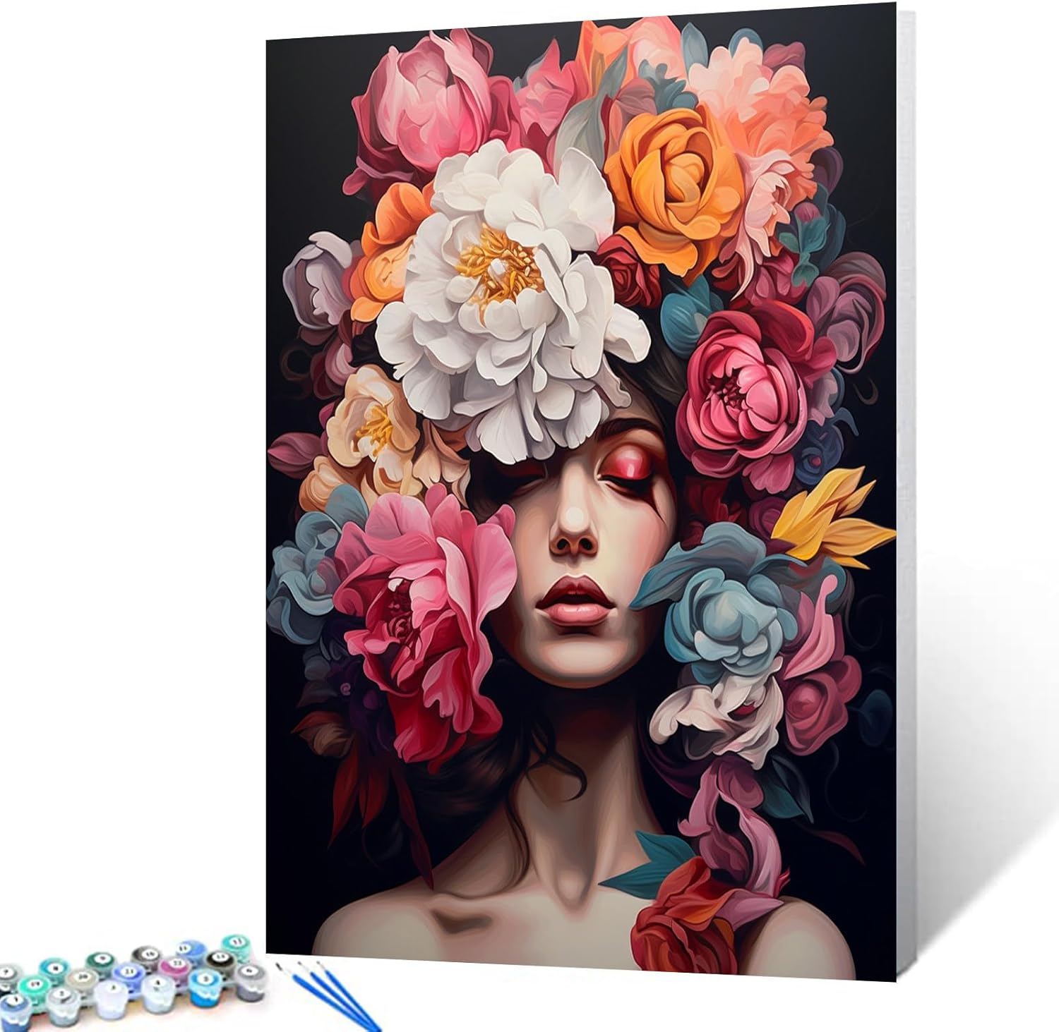 Tucocoo Paint by Number for Adults Colorful Flowers Portrait of Women DIY Digital Oil Painting Kits Canvas with Brushes Acrylic Pigment Beautiful Woman Artwork for Home Decor Gifts16x20inch Frame