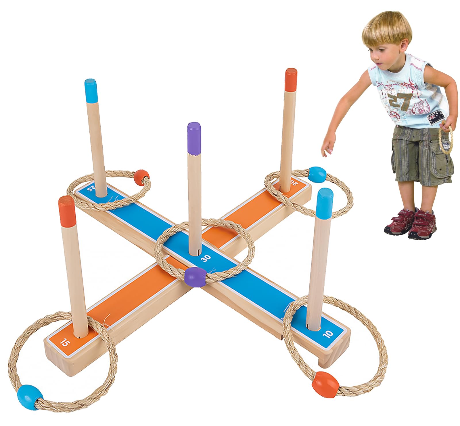 Jeu De Lancer D'Anneaux En Bois 5 Pièces - Jeu Extérieur Agilité Pour Enfants Et Adultes