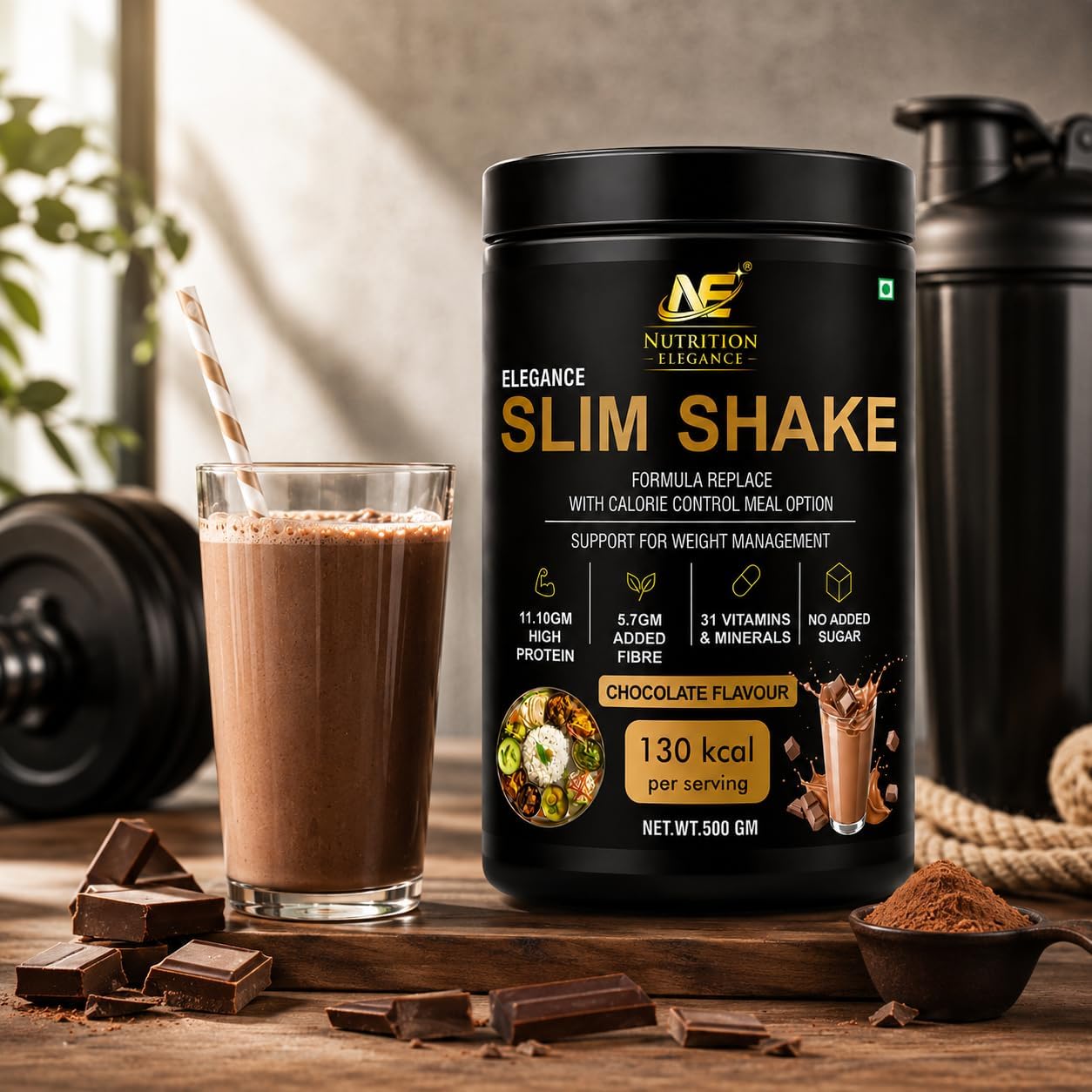 Slim Shake Chocolate Flavour 500 g – 130 kcal Meal Replacement Powder with 11.10 g Protein, 5.7 g Added Fibre, 31 Vitamins & Minerals, No Added Sugar — Amazon image 5
