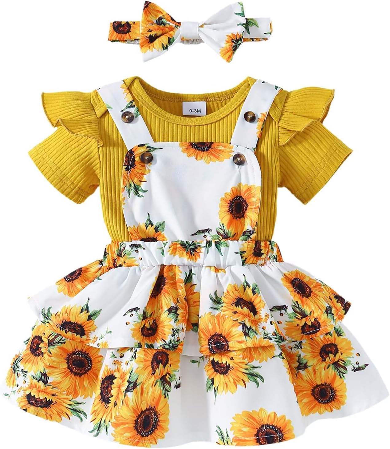 Baby Girl Summer Clothes Newborn Outfit Ruffle Romper Adjustable Suspender Overall Dress Bow Headband 0-24 Months