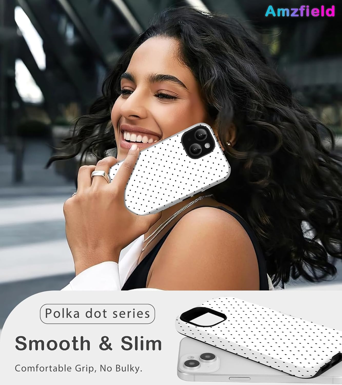 for iPhone 13 Case for iPhone 14 Case Cute Polka Dot Aesthetic Retro Design for Women Girls Fall Simple Chic Girly Pretty Dual Layer Hybrid Protection Elegant Case for iPhone 13/14-White - Image 6