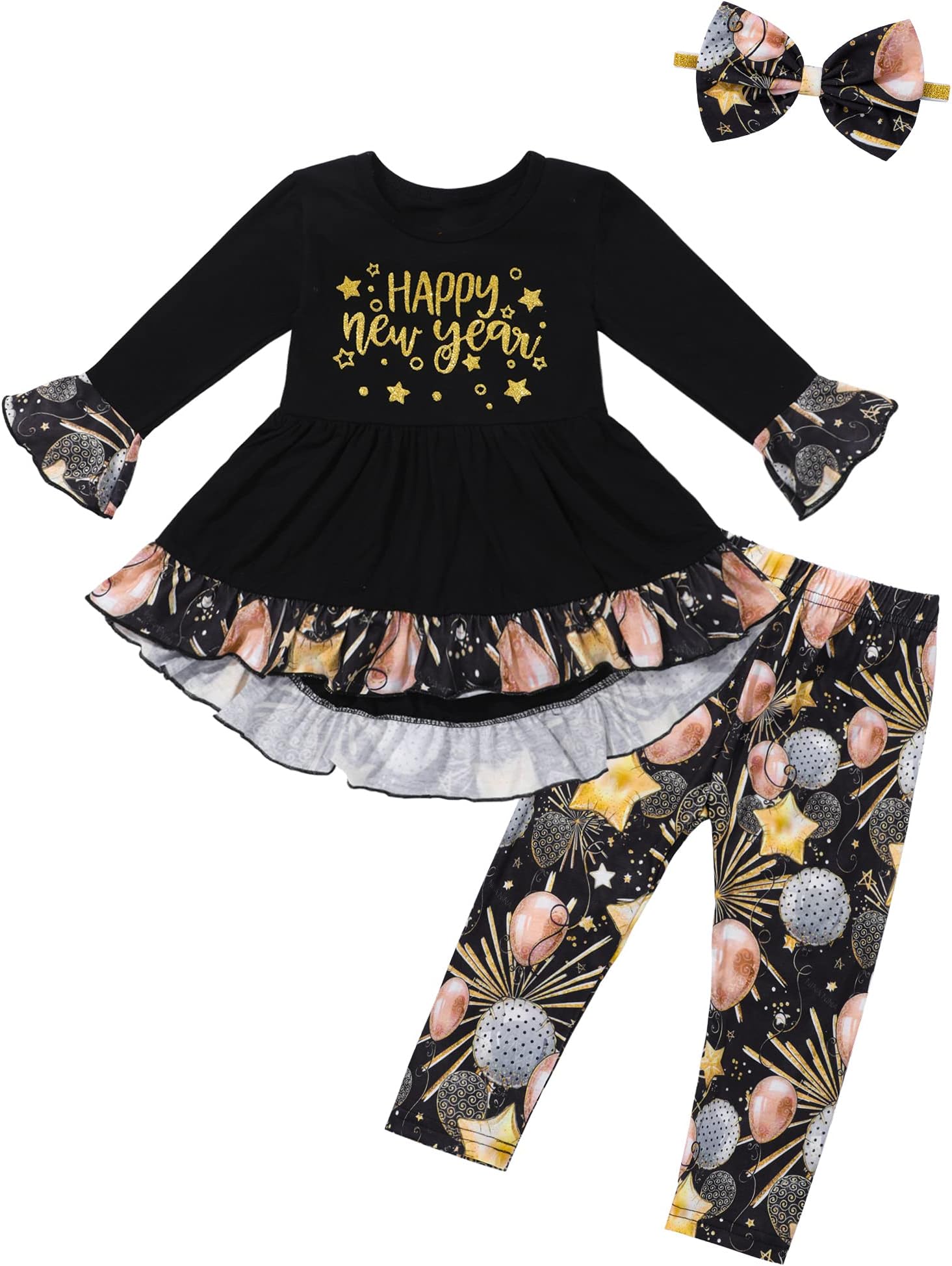 Toddler New Years Eve Outfit 12M-6T New Years Outfit Toddler Girl Blouse Pant Sets with Headband
