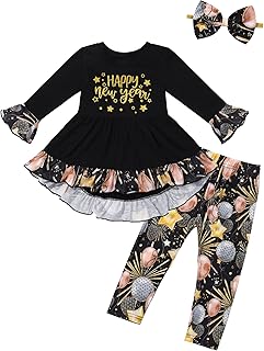 Sparkling Toddler Girl New Year's Eve Outfit Set (12M-6T) with Blouse, Pants & Headband
