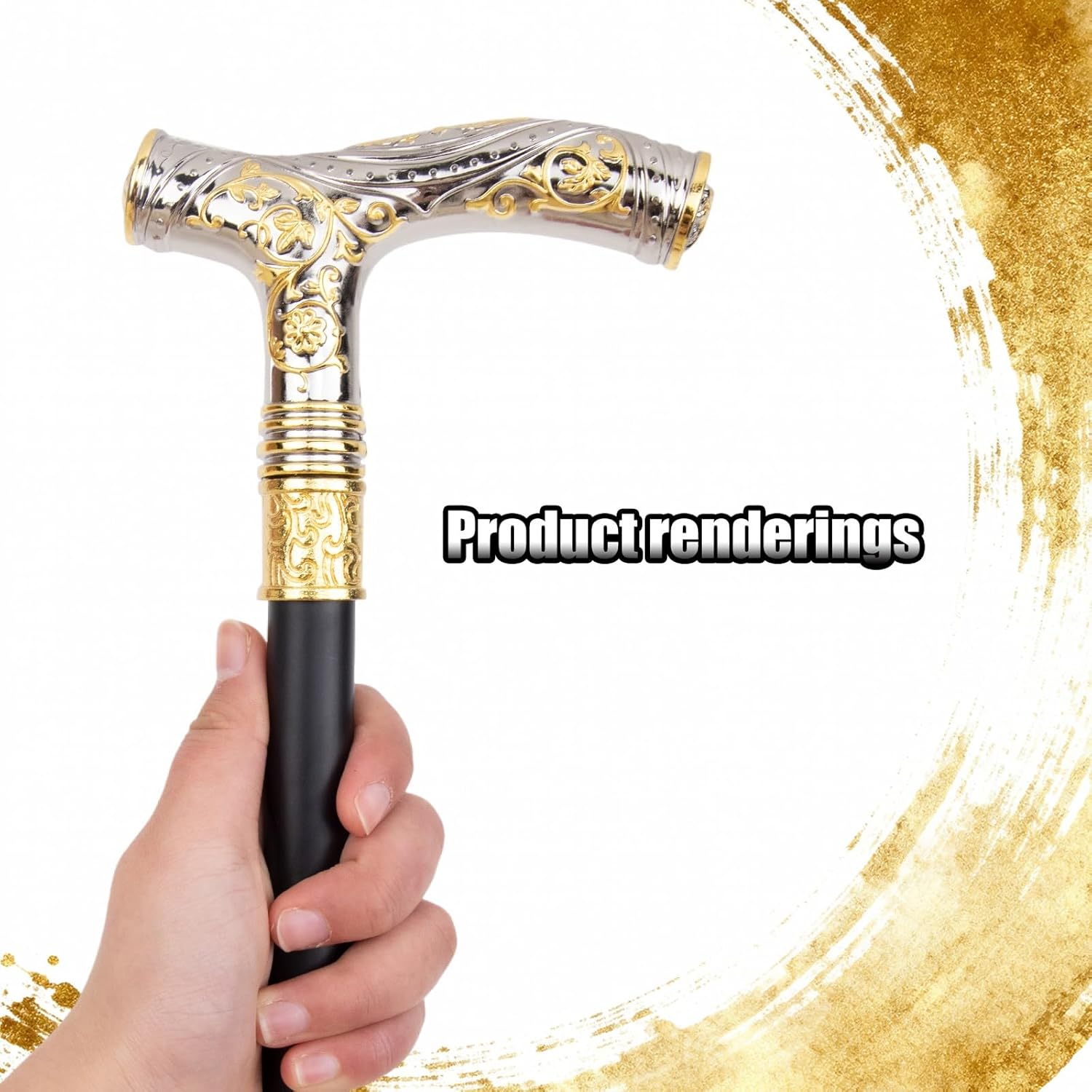 36.61in Gold Silver Bear Luxury Stick, Decorative Cane Cane Cosplay Alloy Crosier Vintage Crosier Knob Walking Stick
