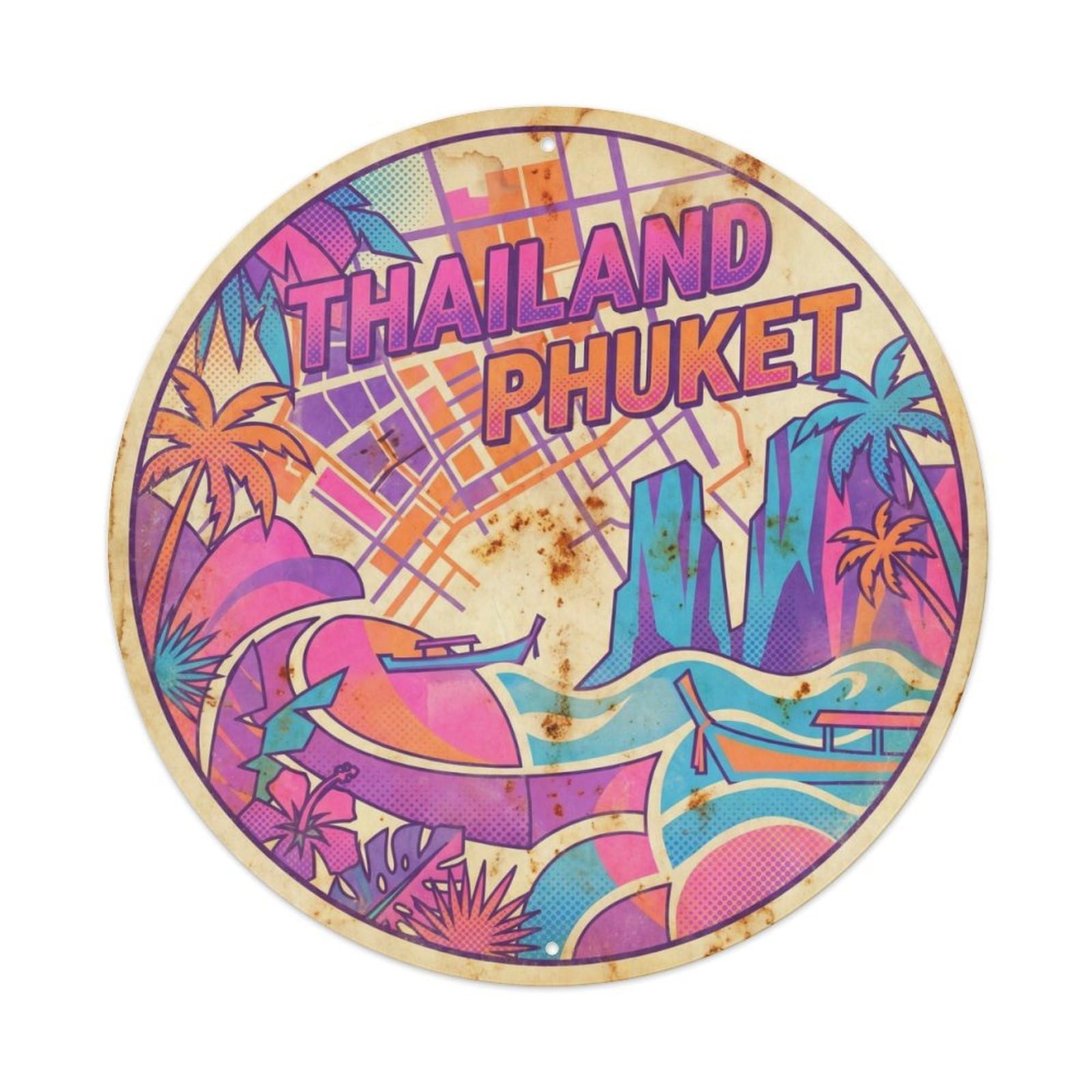 Phuket Thailand Coastal Journey Comic Color Metal Tin Sign
