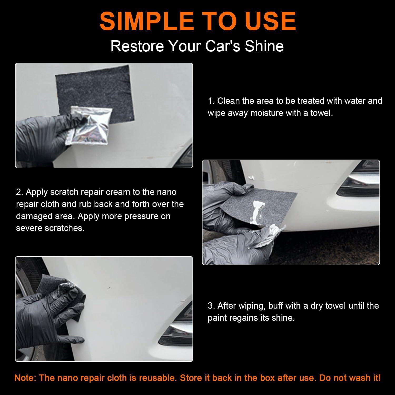 Fululuer Nano Sparkle Cloth Car Scratch Remover Paste for Vehicles, 2026 Upgrade Magic Wipes Cleaning Cloth Car Paint Scratch Repair Kit for Minor Scratches & Water Spots (Orange) L - Image 6