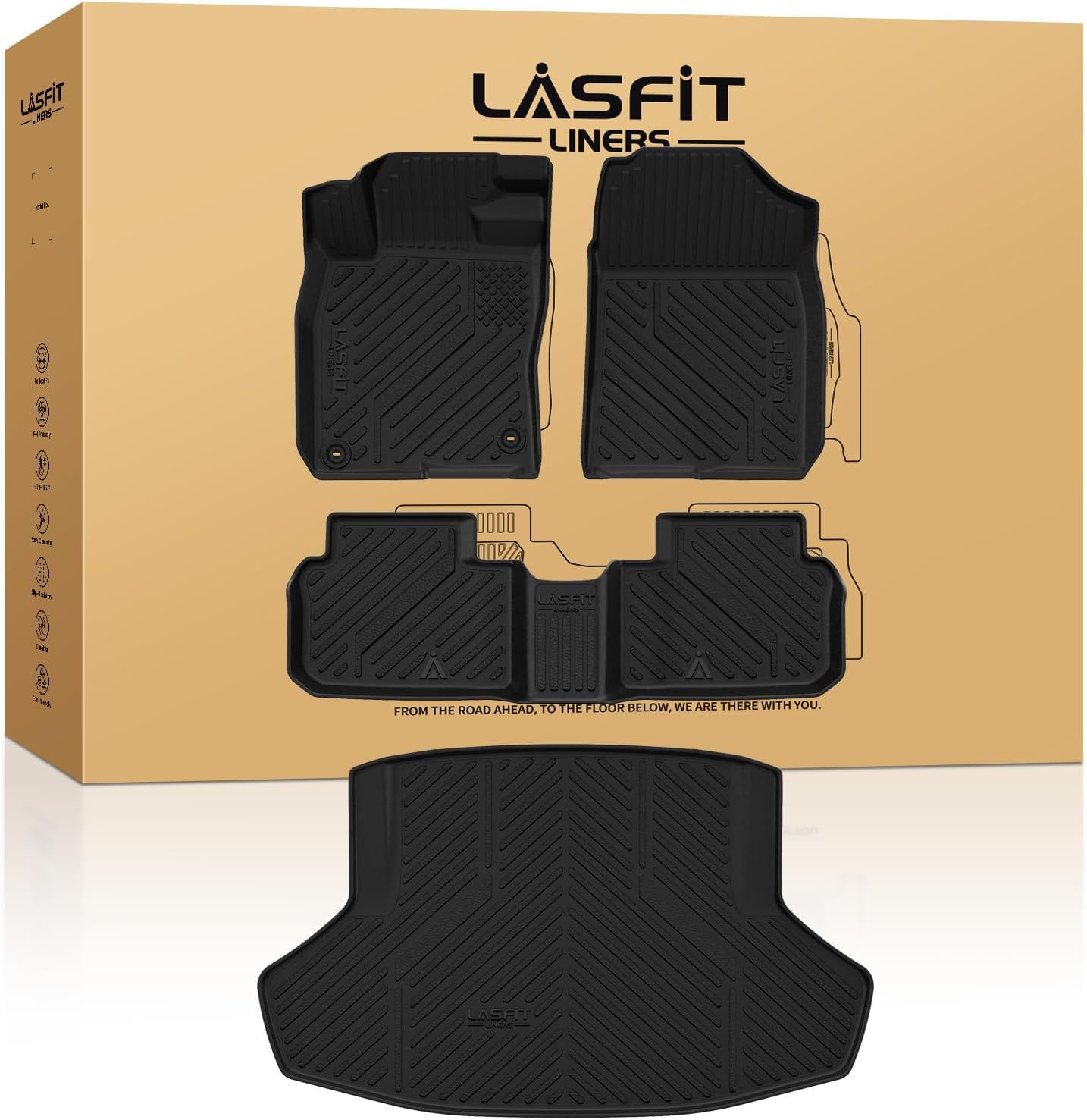 LASFIT Floor Mats &Trunk Mat for Honda Civic 2026 2025 2024 2023 2022 Sedan (Fits Rear Seats with or Without USB Ports), All Weather TPE Car Floor Liners,1st & 2nd Row & Trunk Liner(Not for Hatchback) 3?For Honda Civic | 2022-2026 | Combo Set (Rear Seats With or Without USB Ports)