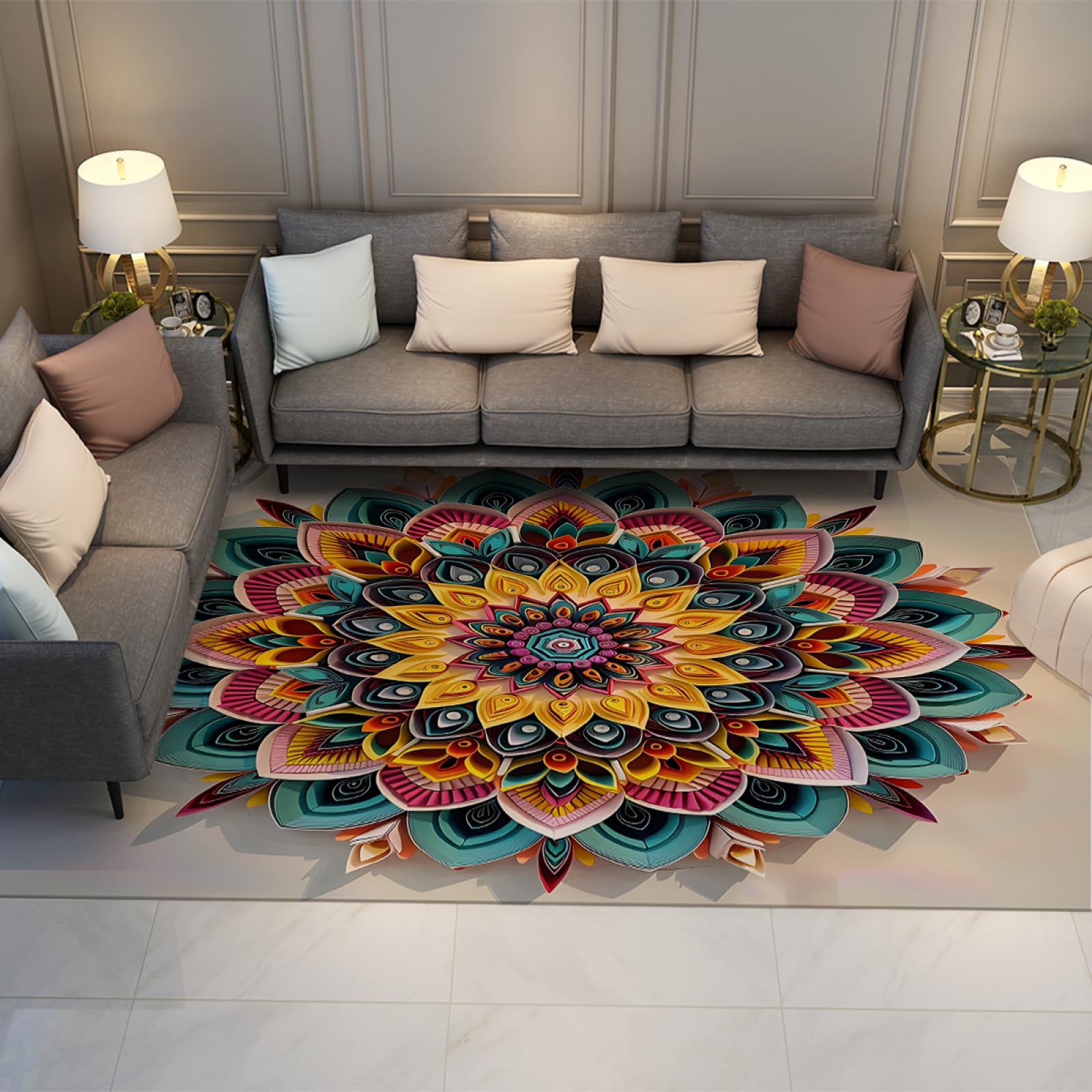 Amazon | ミッドセンチュリースタイルのラグ 120x180cm - 抽象的な民族