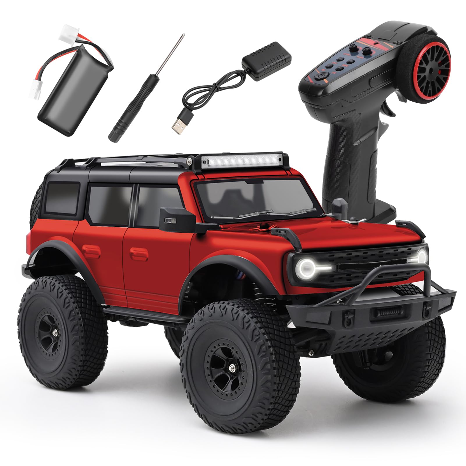 LICAEVEY 1:18 Scale Rock Truck, Remote Control Crawler with 2.4GHz Long Range, Alloy Wheels, LED Lights & Dual Speeds for Off Road Adventure (Metallic Red)